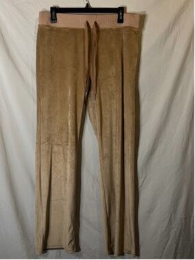 Aerie Low Rise Dreamy Velour Pants Size Large Tan Brown Lounge Soft Straight